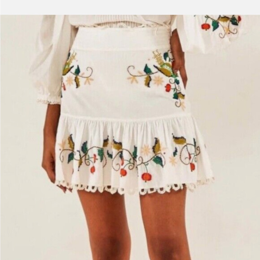 White Mini Skater Skirt with Ruffled Embellishments for Resort Wear